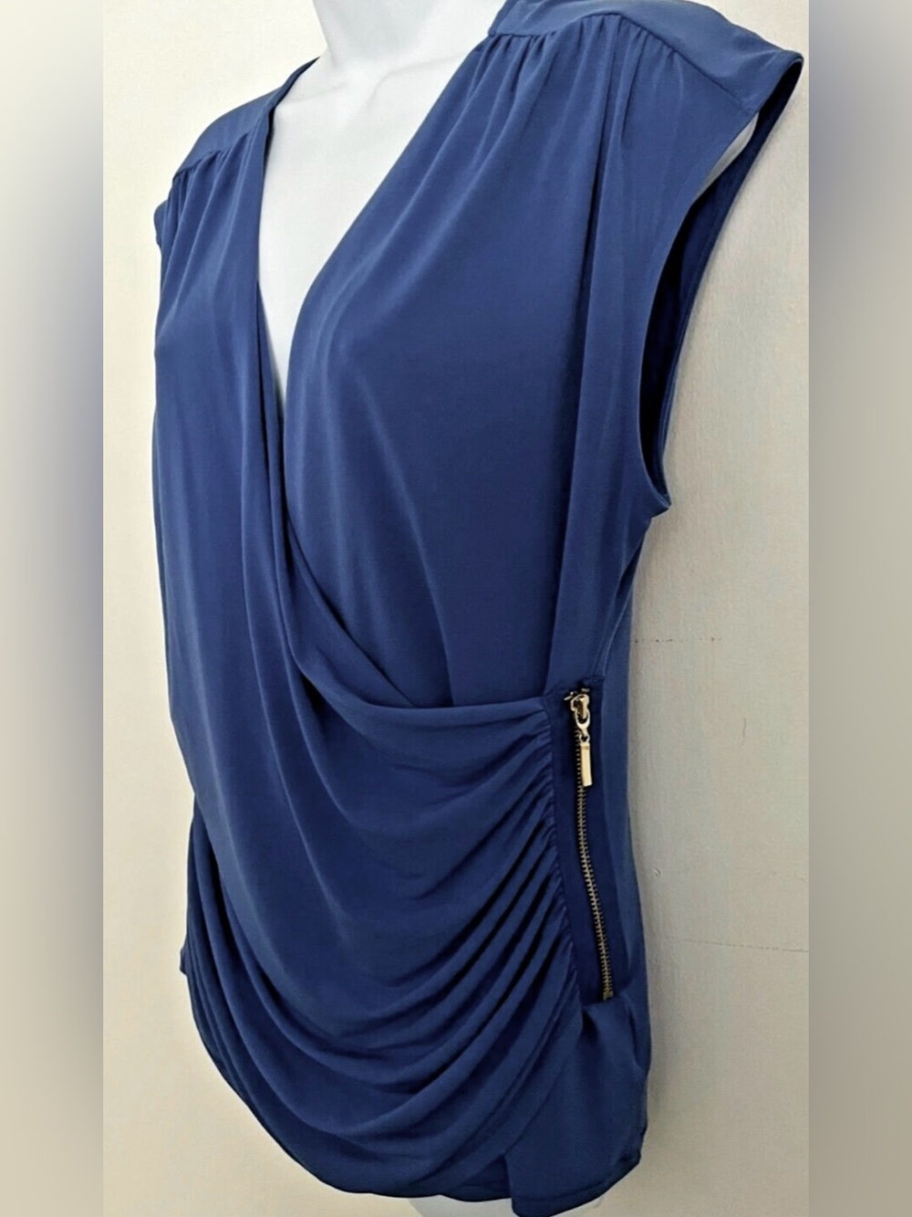 Ellen Tracy Sleeveless Draped Crossover Top with Side Zipper